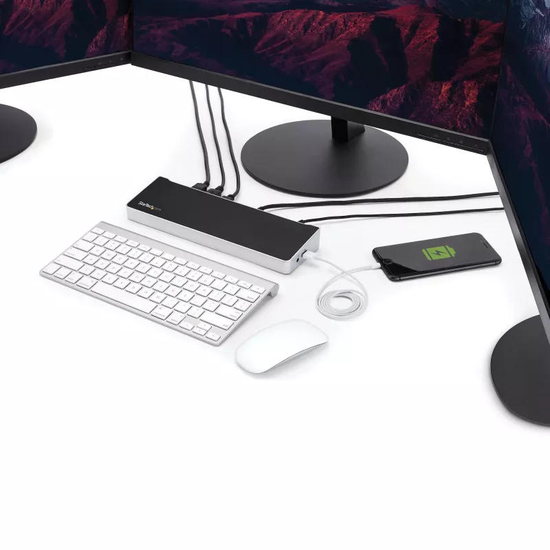 StarTech.com 4K USB-C Dock, Trijų UHD 4K Monitorų Docking Station, Mac ir Windows, USB C į HDMI ir DisplayPort, 60W Power Delivery, 5x USB 5Gbps Hub - TAA