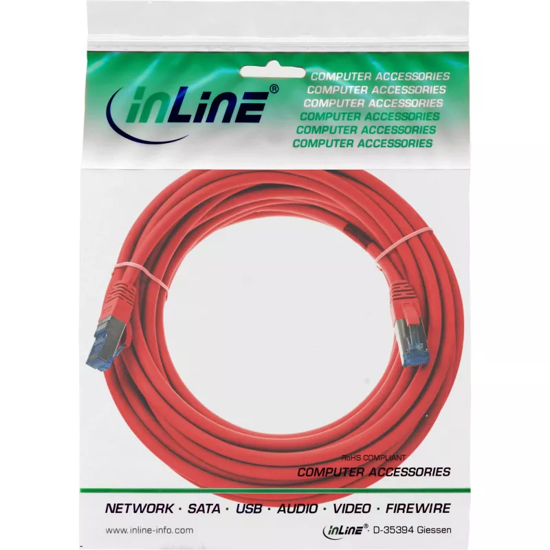 InLine Patch Laidas S/FTP PiMF Cat.6A be halogenų 500MHz raudonas 20m