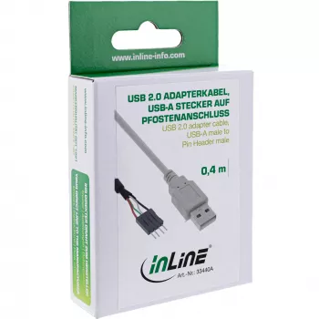 InLine USB 2.0 adapterinis kabelis USB A tipas kištukas / Pin Header kištukas, 0,40 m