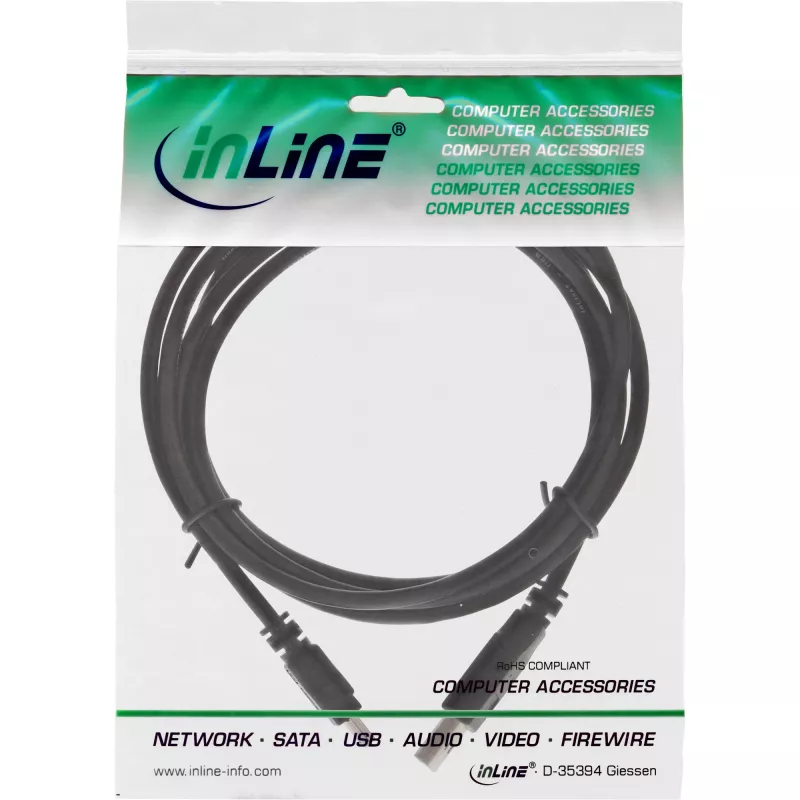 InLine USB 2.0 Mini laidas USB A tipas (vyriškas) / Mini B (vyriškas), 5 kontaktų, juodas, 3 m