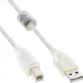 InLine USB 2.0 laidas, A tipo kištukas / B tipo kištukas, permatomas, ferito šerdis, 3 m