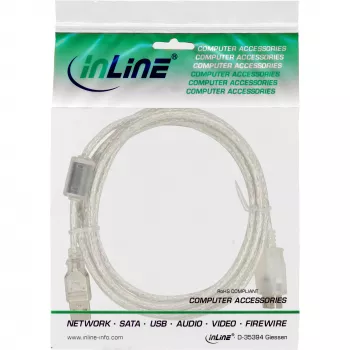 InLine USB 2.0 prailginimo kabelis Type A M/F, permatomas, su feritu, 1 m