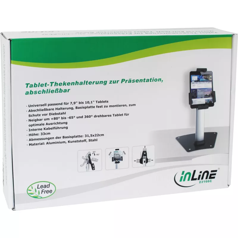 InLine Tablet Countertop Holder Aliumininis užrakinamas universalus 7,9–10,1 colio