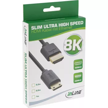 InLine Slim Ultra High Speed HDMI kabelis AM/CM 8K4K auksu dengtas juodas 1m