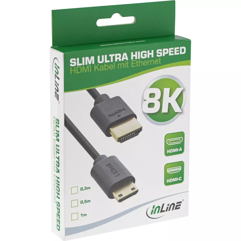 InLine Slim Ultra High Speed HDMI kabelis AM/CM 8K4K auksu dengtas juodas 1m