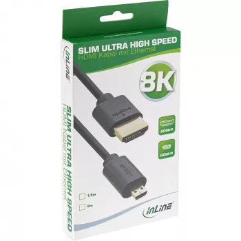 InLine Slim Ultra High Speed HDMI laidas AM/DM 8K4K auksuotas juodas 1,5 m