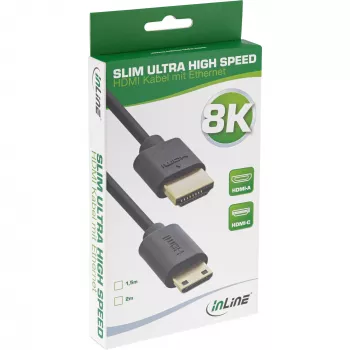 InLine Slim Ultra High Speed HDMI kabelis AM/CM 8K4K, auksuoti kontaktai, juodas, 2 m