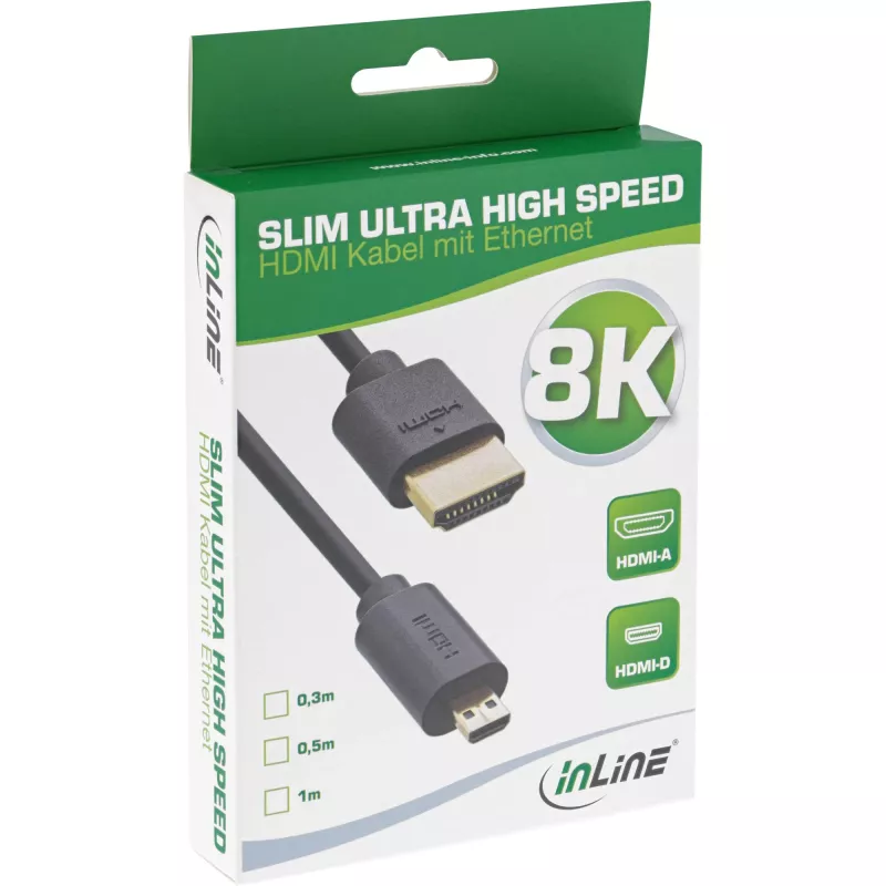 InLine Slim Ultra High Speed HDMI laidas AM/DM 8K4K auksuotas juodas 0,3 m