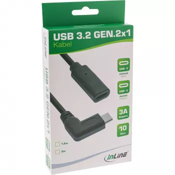 USB 3.2 Gen.1x2 ilginimo laidas InLine 35784 USB-C kampinis kištukas / lizdas juodas 1,5 m