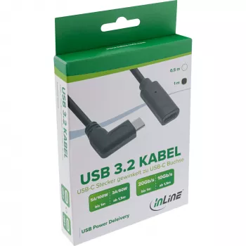 InLine USB 3.2 Gen.1x2 laidas, USB-C kampinis kištukas / lizdas, juodas, 1 m
