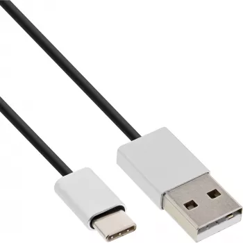 InLine USB 2.0 laidas, USB-C kištukas / USB-A kištukas, juodas/alu, lankstus, 2 m