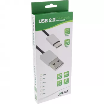 InLine USB 2.0 laidas, USB-C kištukas / USB-A kištukas, juodas/alu, lankstus, 2 m