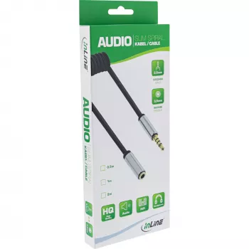 InLine Slim Audio spiralinis kabelis 3,5 mm lizdas / kištukas, 4 kontaktų, Stereo, 2 m