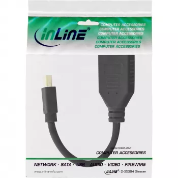 InLine adapterinis kabelis Mini DP (vyriškas) į DisplayPort (moterišką), 4K2K, juodas, 0,15 m