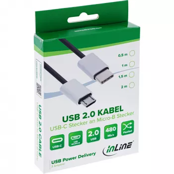 InLine USB 2.0 laidas, USB-C kištukas / Micro-B kištukas, juodas/aliuminis, lankstus, 0,5 m