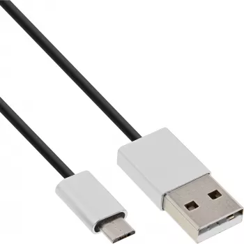 InLine Micro-USB 2.0 laidas, USB A / Micro B M/M, juodas/aliuminis, lankstus, 2 m