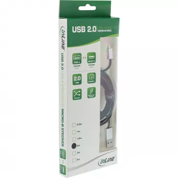 InLine Micro-USB 2.0 laidas, USB A / Micro B M/M, juodas/aliuminis, lankstus, 5 m