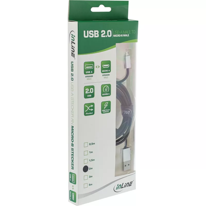 InLine Micro-USB 2.0 laidas, USB A / Micro B M/M, juodas/aliuminis, lankstus, 5 m