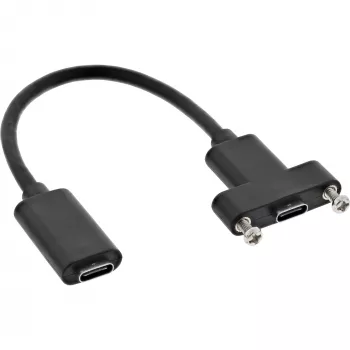 InLine USB 3.2 C lizdas / lizdas su flanšu kabelis, juodas, 0,20 m