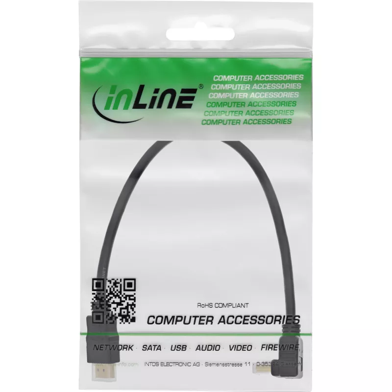InLine High Speed HDMI laidas su Ethernet, kampuotas, 0,3 m