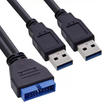 InLine USB 3.0 Premium adapterinis kabelis 2x USB A vyriškas / pagrindinės plokštės lizdas, 0,40 m