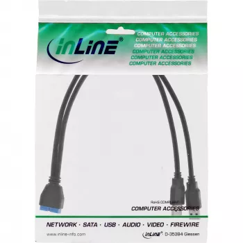InLine USB 3.0 Premium adapterinis kabelis 2x USB A vyriškas / pagrindinės plokštės lizdas, 0,40 m
