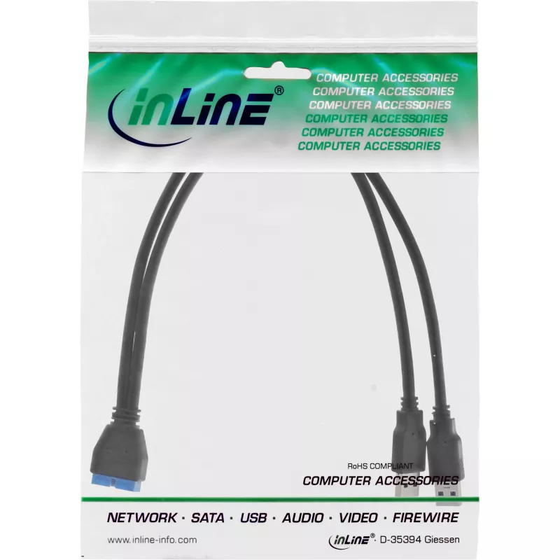 InLine USB 3.0 Premium adapterinis kabelis 2x USB A vyriškas / pagrindinės plokštės lizdas, 0,40 m