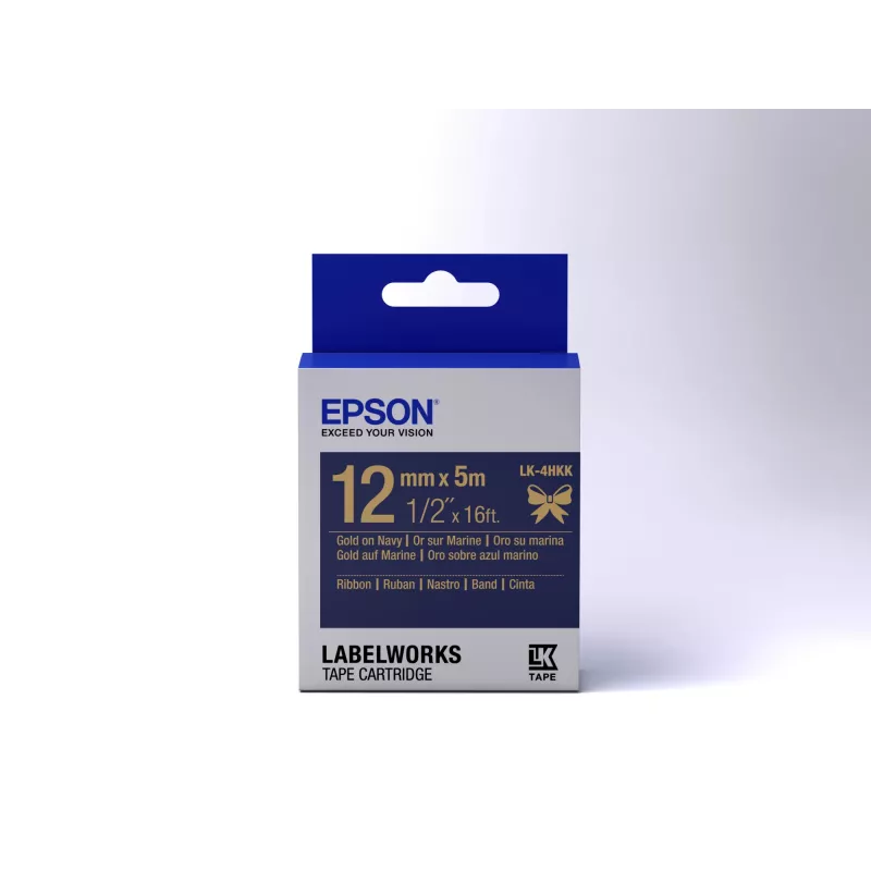 Epson LK-4HKK satino juostelė etiketėms 12 mm (5 m) auksas ant tamsiai mėlynos