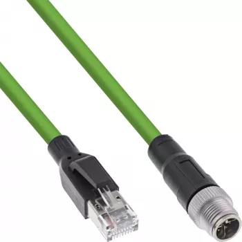 InLine pramoninis tinklo kabelis M12 8 kontaktų X-koduotas į RJ45 kištuką, Cat.6A PUR 3 m