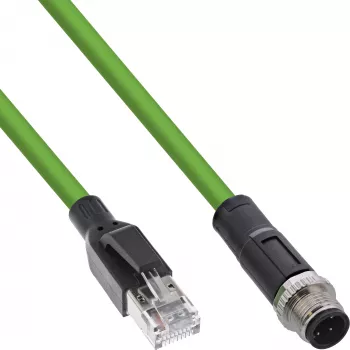 InLine pramoninis tinklo kabelis, M12 4 kontaktų D-koduotas kištukas į RJ45, PUR 7,5 m