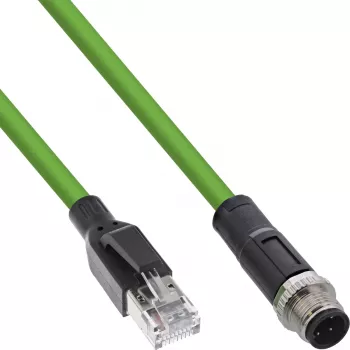 InLine pramoninis tinklo kabelis, M12 4 kontaktų D-koduotas kištukas į RJ45, PUR 5 m
