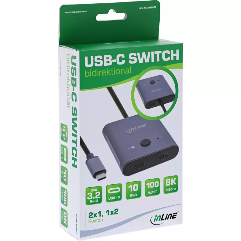 InLine USB-C jungiklis, dvipusis, 10 Gb/s, 100 W