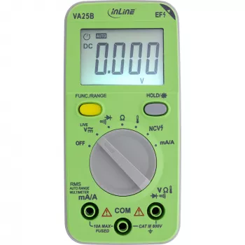 Multimetras InLine 43117A kišeninis su automatiniu diapazono parinkimu, LCD 44x30 mm, AAA baterija, 130x62x27 mm