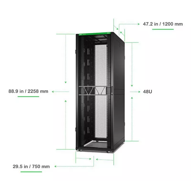 APC NetShelter SX Server Rack Gen 2, 48U, 2258H x 750W x 1200D mm, su šoninėmis plokštėmis, juodas