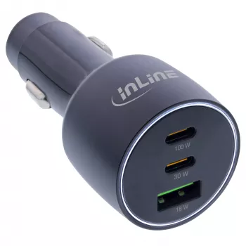 InLine automobilinis USB maitinimo adapteris Power Delivery, 2x USB-C + QC USB-A, juodas
