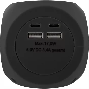 InLine Charging Cube 16499B 3x įžemintas lizdas 2x USB-C 2x USB-A juodas 2m