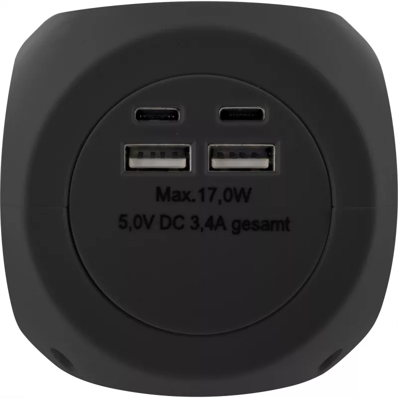 InLine Charging Cube 16499B 3x įžemintas lizdas 2x USB-C 2x USB-A juodas 2m
