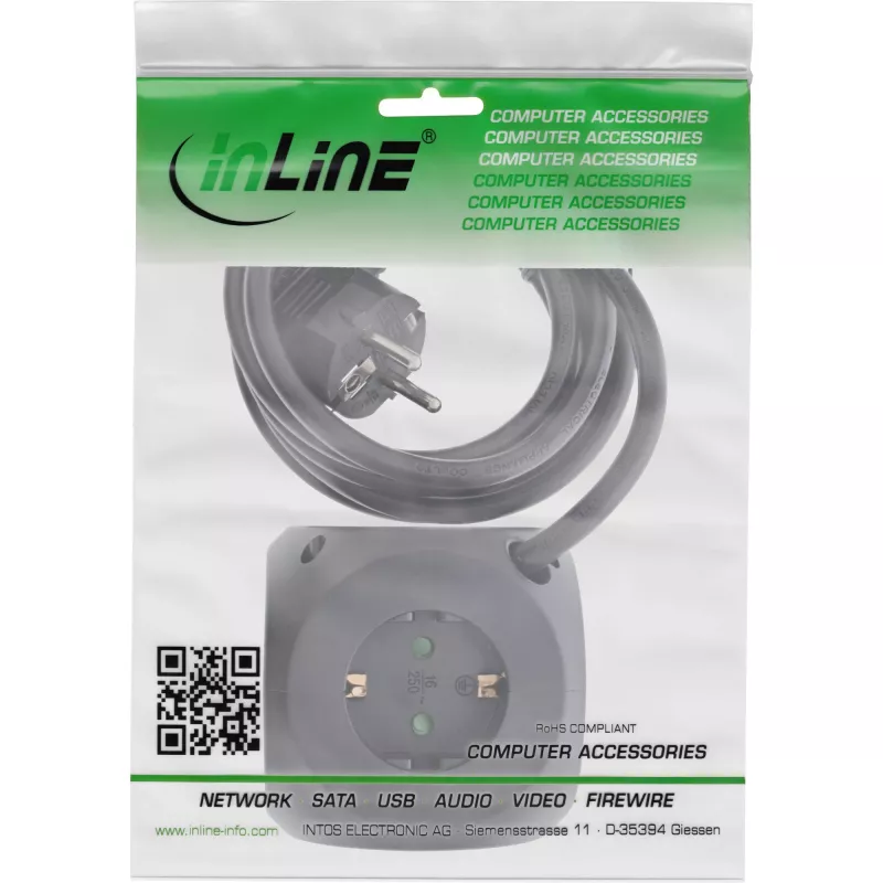 InLine Charging Cube 16499B 3x įžemintas lizdas 2x USB-C 2x USB-A juodas 2m
