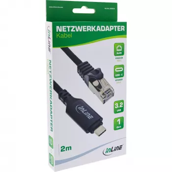 InLine 33381A USB-C į RJ45 Cat6 tinklo kabelis 2m juodas