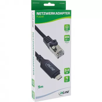 InLine 33381B USB-C į RJ45 Gigabit tinklo kabelis 5m juodas