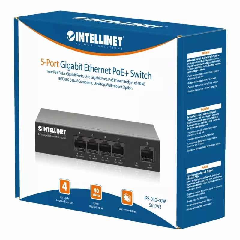 Intellinet 561792 tinklo jungiklis Gigabit Ethernet (10/100/1000) Power over Ethernet (PoE) juodas