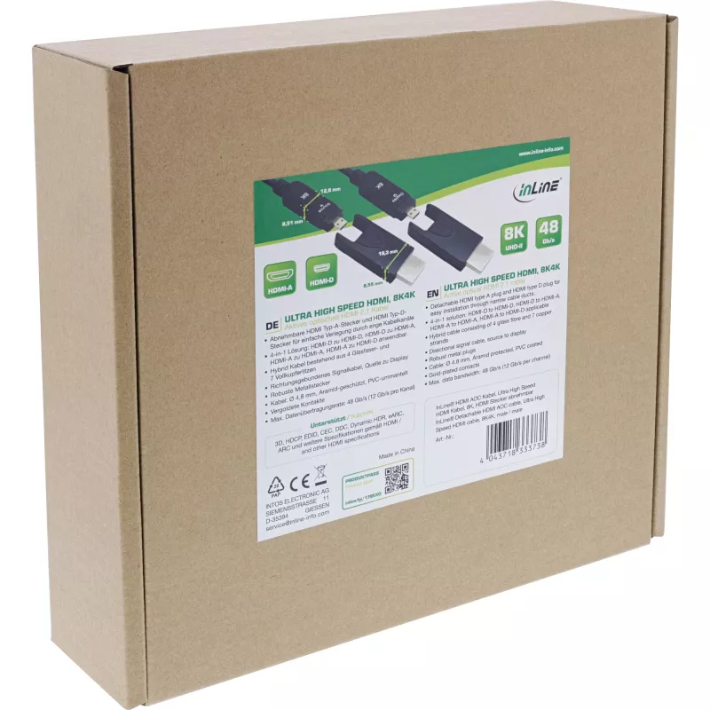 InLine HDMI AOC laidas, Ultra High Speed HDMI, 8K4K, nuimamas kištukas, 30 m