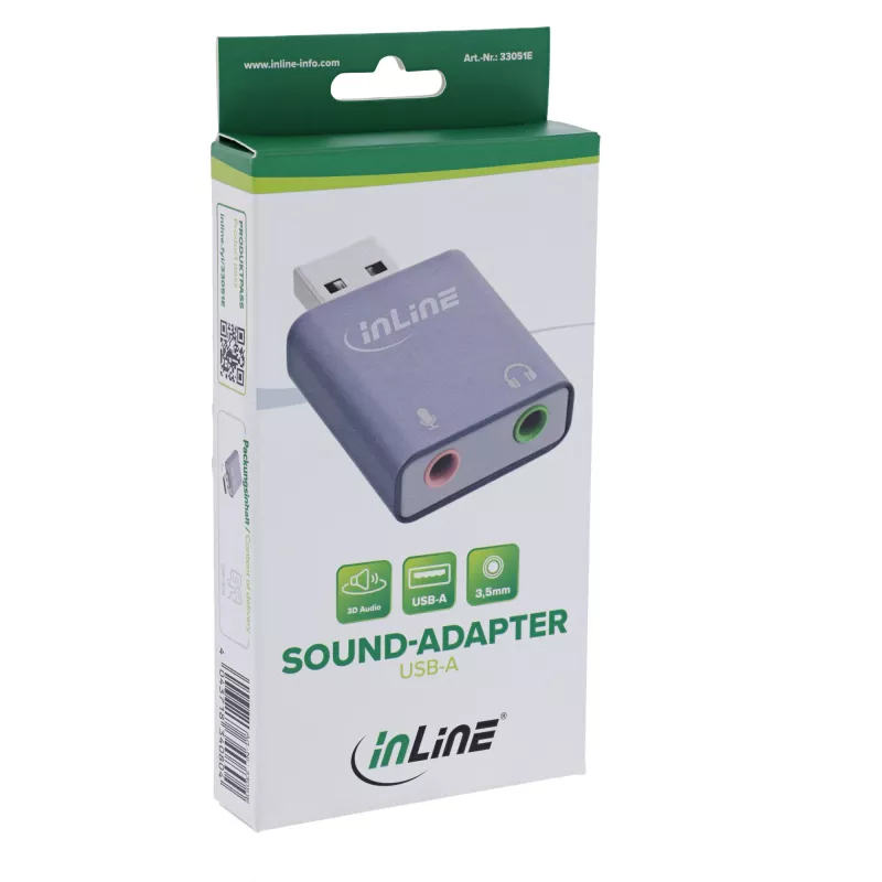 Garso keitiklis InLine 33051E USB Type-A pilkas 42mm x 30mm x 12mm