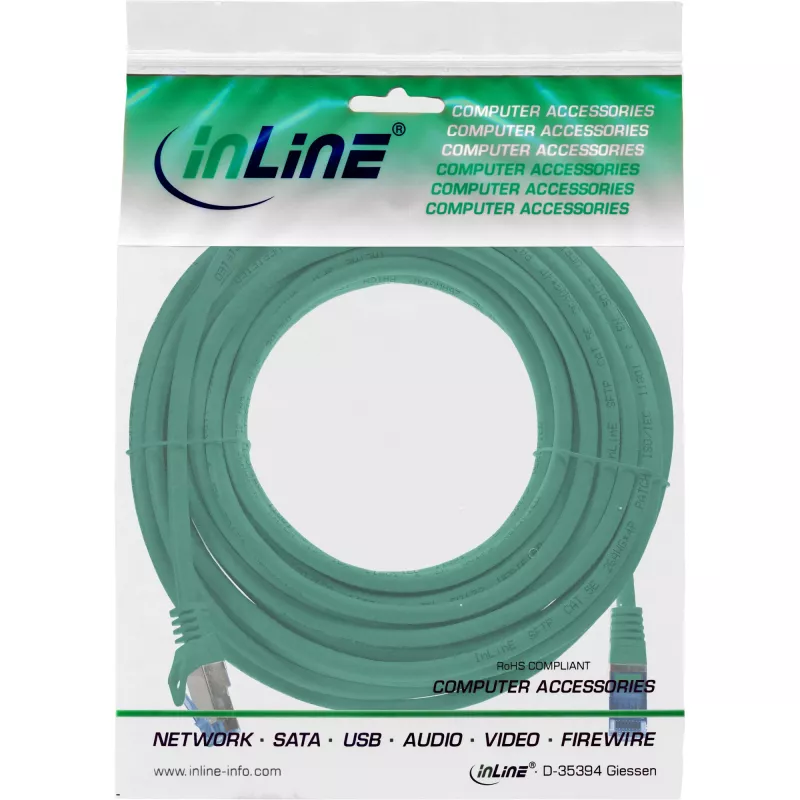 InLine 72607G tinklo kabelis, žalias, 7,5 m, Cat6a S/FTP (S-STP)