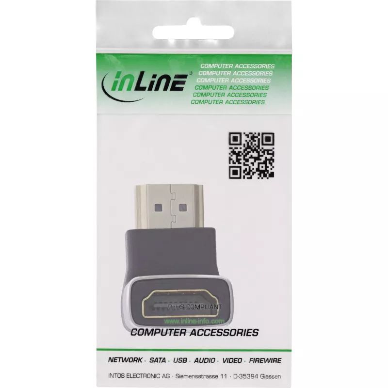 HDMI adapteris 90° InLine 17991F HDMI A kištukas – lizdas, juodas, pilkas, auksuotas