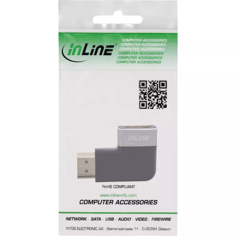 HDMI adapteris 90° InLine 17991E, juodas/pilkas, auksuoti kontaktai