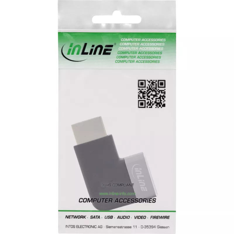 HDMI adapteris 90° InLine 17991D, juodas/pilkas, auksuoti kontaktai