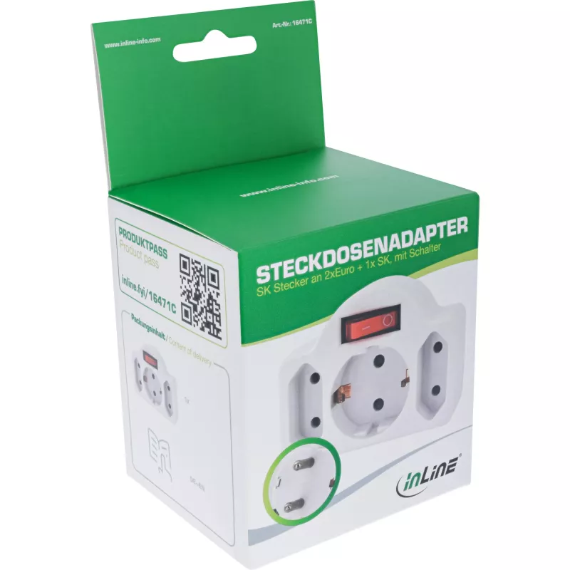 Maitinimo adapteris su kištuku Type F InLine 16471C 2x Type C + Type F Baltas