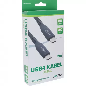 InLine 35902A USB4 Gen 3x2 laidas USB C 2 m Juoda
