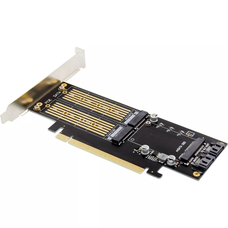 InLine 76660T PCIe 3.0 x16 adapterio kortelė M.2 NVMe, M.2 SATA ir mSATA